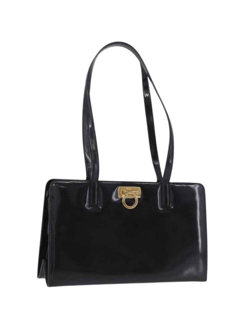 Salvatore Ferragamo Gancini Tote Bag Patent leather Black Gold